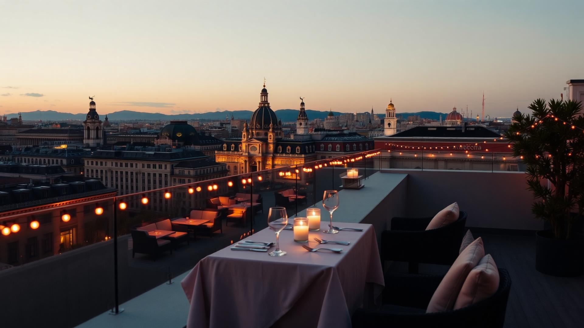 Skyline de Madrid al anochecer